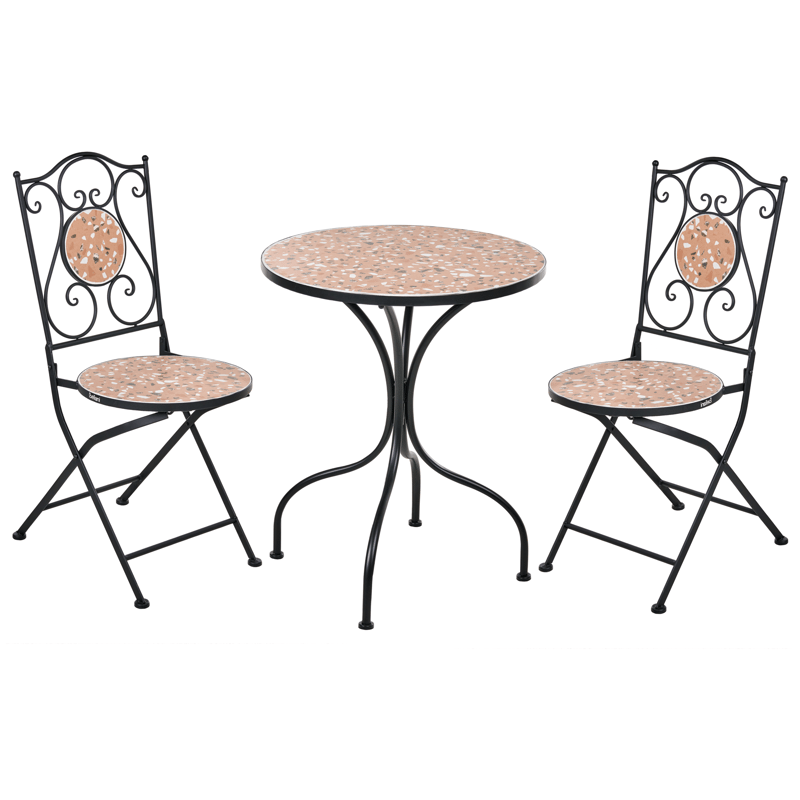 Caféset utomhus Fällbar Adrano Järn - Svart/Brun/Orange - Utemöbler - Balkong - Balkongmöbler - Balkonggrupper