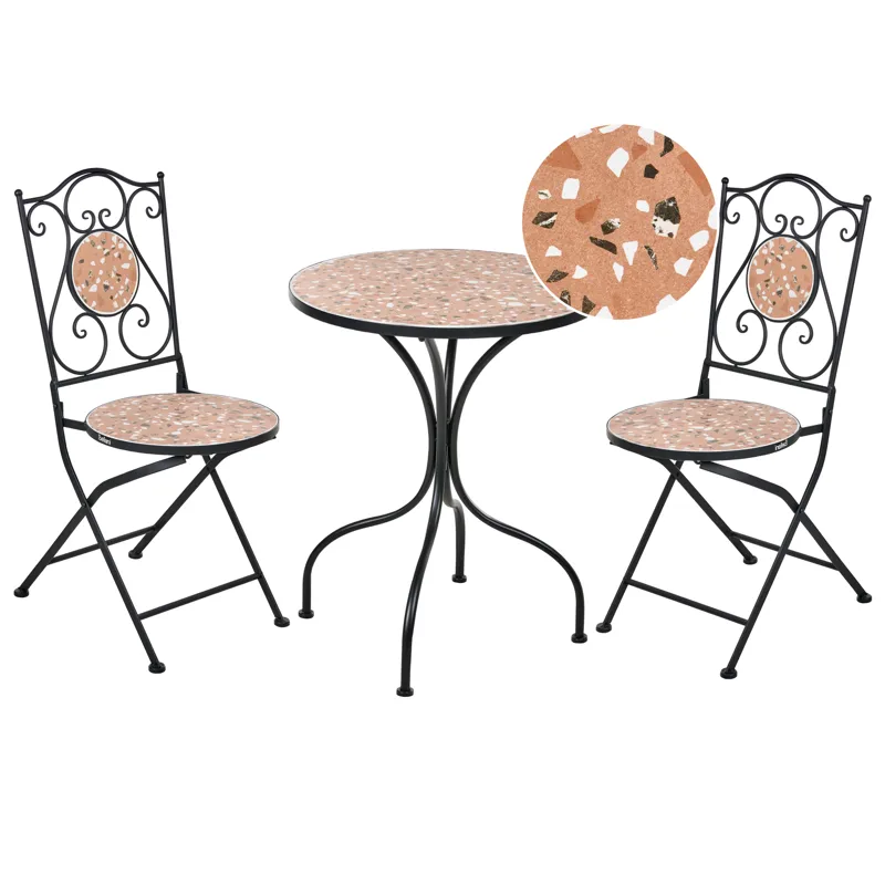 Caféset utomhus Fällbar Adrano Järn, Svart/Brun/Orange