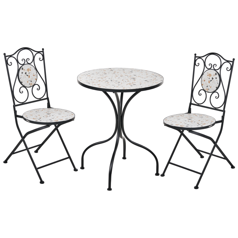 Caféset utomhus Fällbar Artena Järn - Svart/Vit - Utemöbler - Balkong - Balkongmöbler - Balkonggrupper