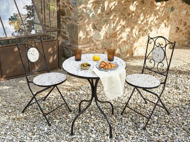 Caféset utomhus Fällbar Artena Järn - Svart/Vit - Utemöbler - Balkong - Balkongmöbler - Balkonggrupper