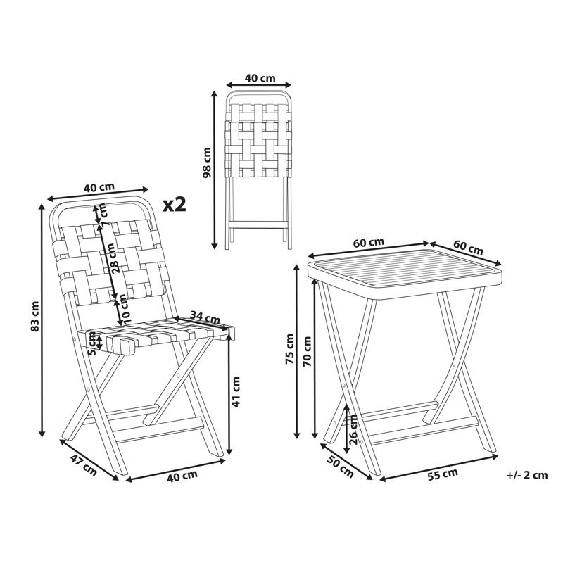 Caféset utomhus Fällbar Calciano Akaciaträ - Brun/Beige - Utemöbler - Balkong - Balkongmöbler - Balkonggrupper