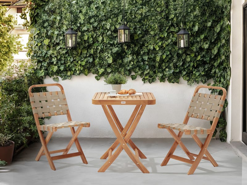 Caféset utomhus Fällbar Calciano Akaciaträ - Brun/Beige - Utemöbler - Balkong - Balkongmöbler - Balkonggrupper