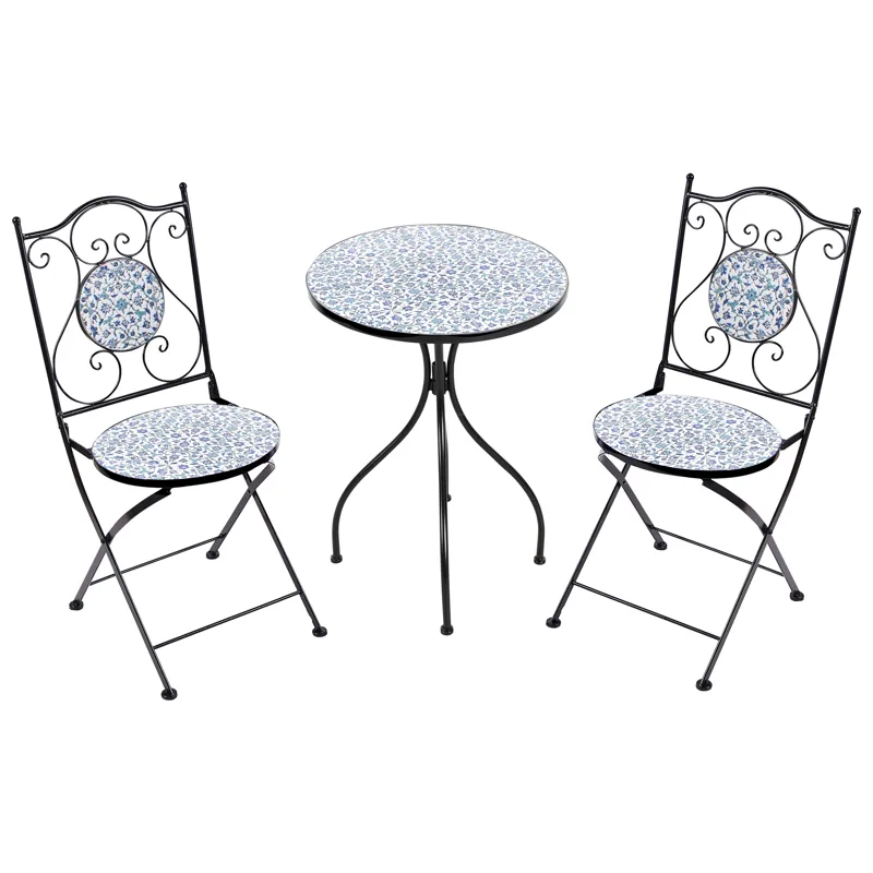 Caféset utomhus Fällbar Chapeco Järn - Svart/Blå/Vit - Utemöbler - Balkong - Balkongmöbler - Balkonggrupper