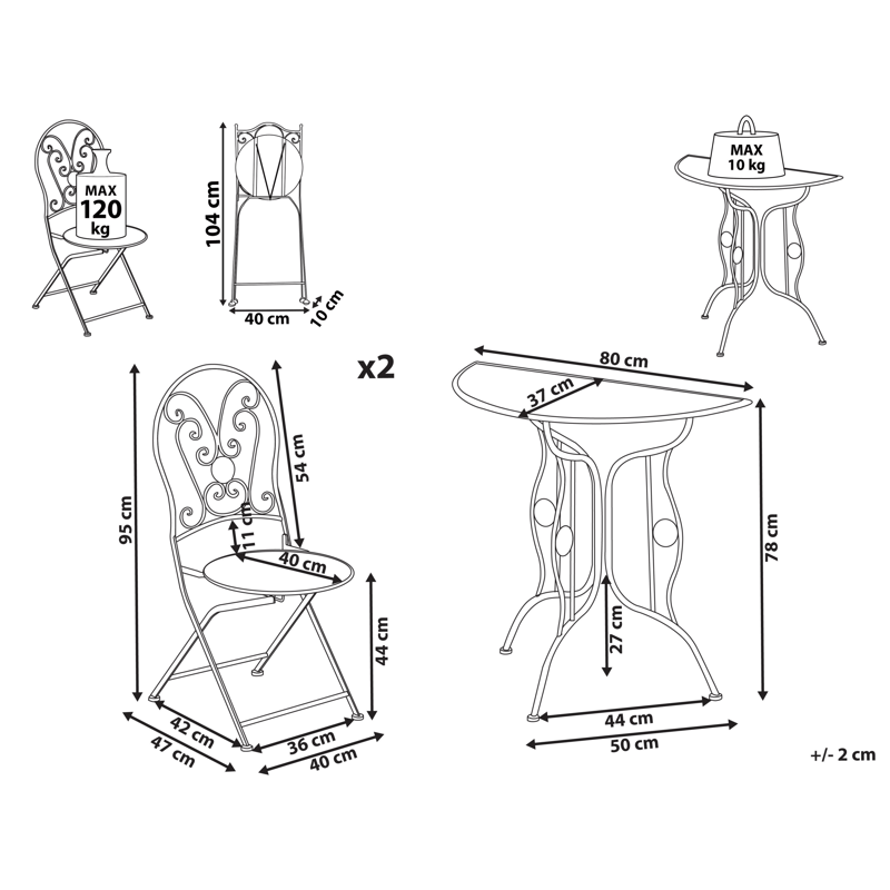 Caféset utomhus Fällbar Coggia Järn - Beige - Utemöbler - Balkong - Balkongmöbler - Balkonggrupper