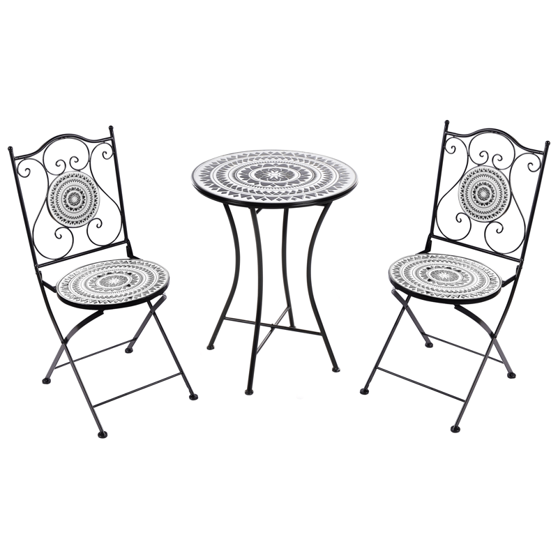 Caféset utomhus Fällbar Comiso Järn - Svart/Vit - Utemöbler - Balkong - Balkongmöbler - Balkonggrupper