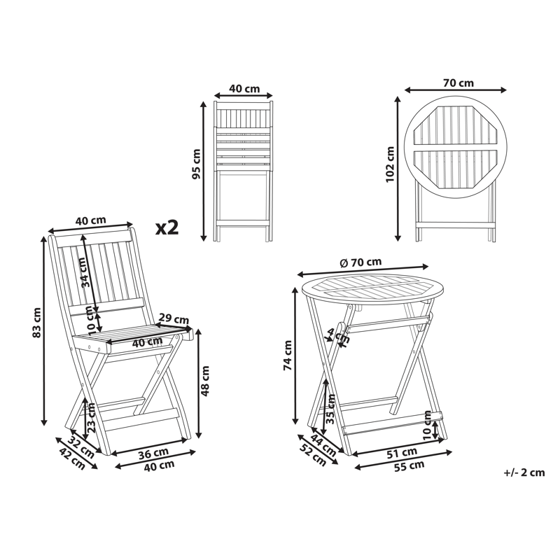 Caféset utomhus Fällbar Febbio Akaciaträ - Brun - Utemöbler - Balkong - Balkongmöbler - Balkonggrupper