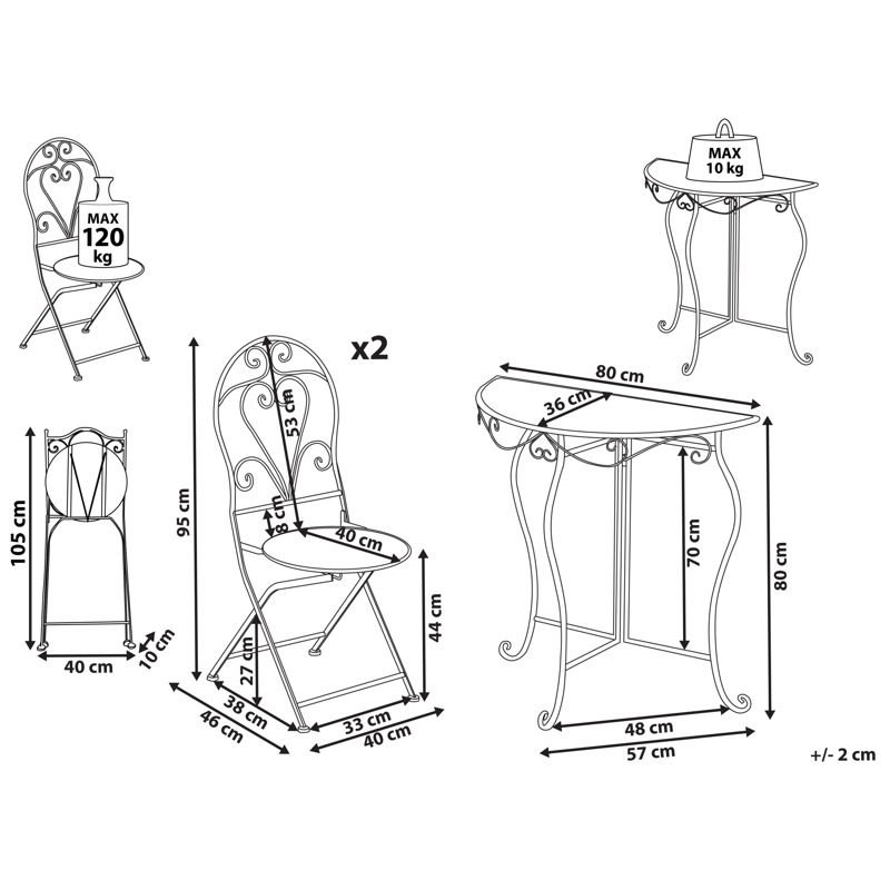 Caféset utomhus Fällbar Folelli Järn - Beige - Utemöbler - Balkong - Balkongmöbler - Balkonggrupper