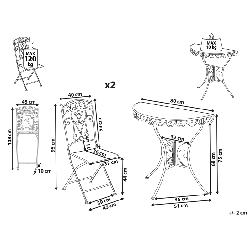 Caféset utomhus Fällbar Juina Järn - Beige - Utemöbler - Balkong - Balkongmöbler - Balkonggrupper