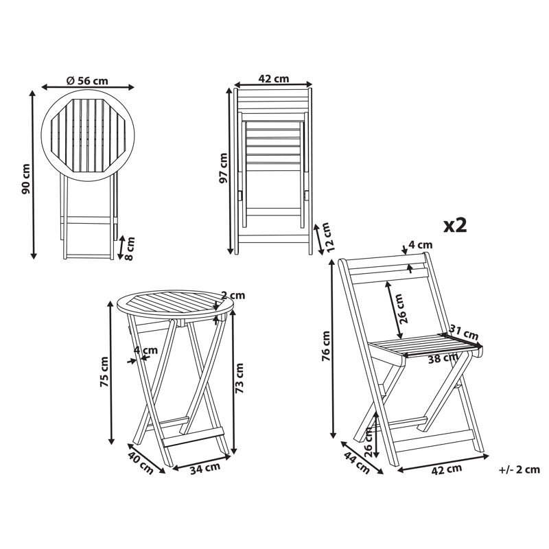 Caféset utomhus Fällbar Sacile Akaciaträ - Brun - Utemöbler - Balkong - Balkongmöbler - Balkonggrupper