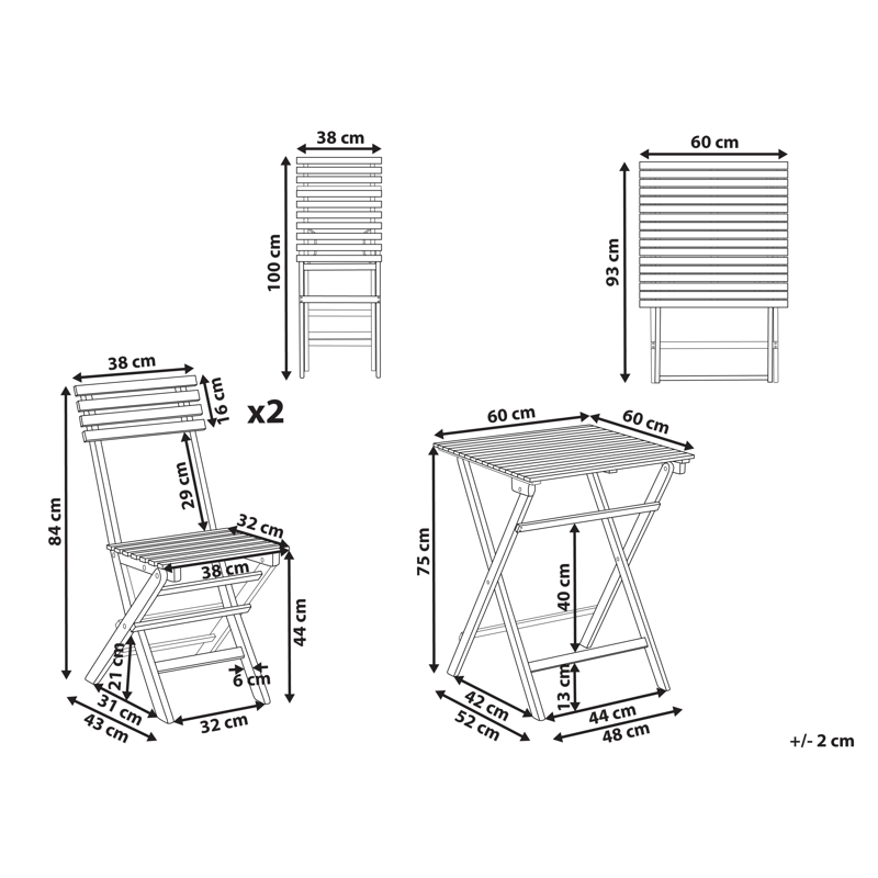 Caféset utomhus Fällbar Solarolo Akaciaträ - Brun - Utemöbler - Balkong - Balkongmöbler - Balkonggrupper