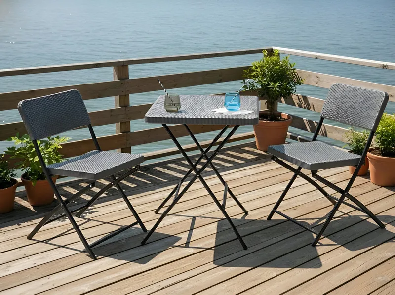 Caféset utomhus Fällbar Trappeto - Grå/Svart - Utemöbler - Balkong - Balkongmöbler - Balkonggrupper