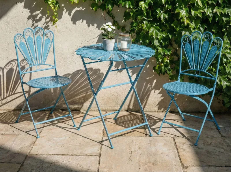 Caféset utomhus Fällbar Pavia Järn - Blå - Utemöbler - Balkong - Balkongmöbler - Balkonggrupper