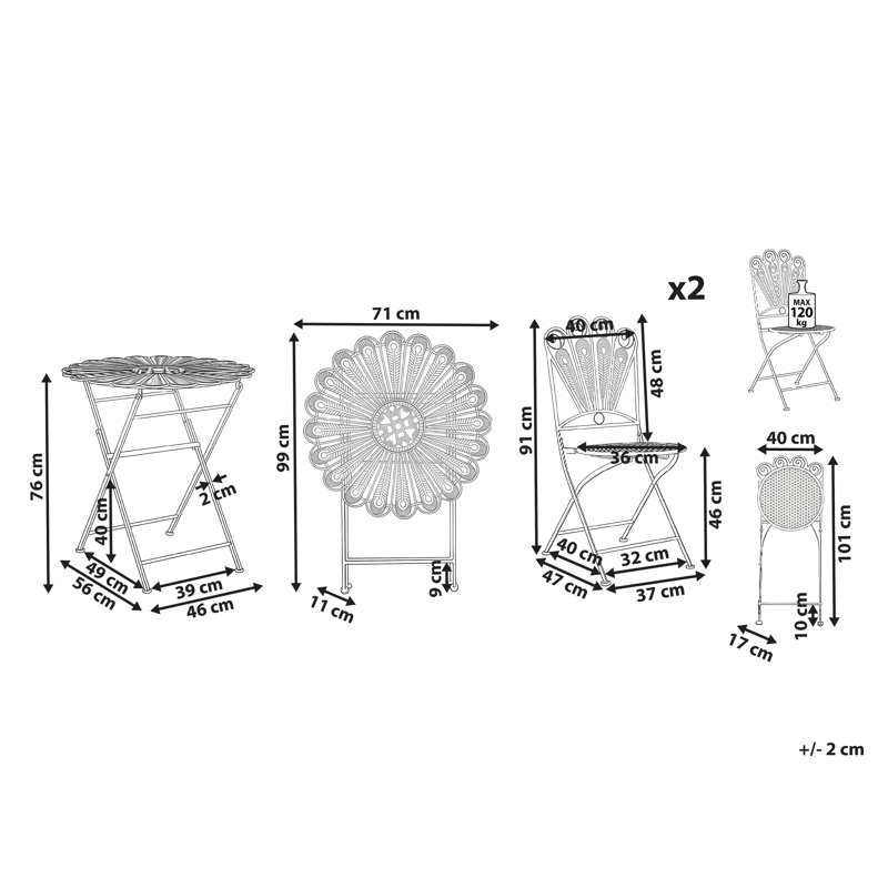 Caféset utomhus Fällbar Pavia Järn - Vit - Utemöbler - Balkong - Balkongmöbler - Balkonggrupper