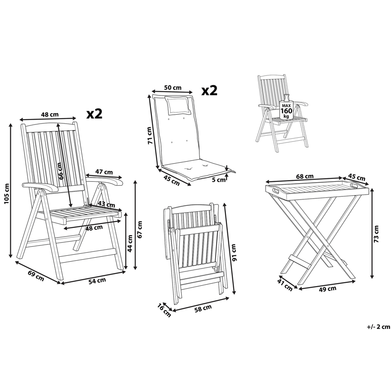 Caféset utomhus Java Premiuim Akaciaträ - Brun/Ljusgrå - Utemöbler - Balkong - Balkongmöbler - Balkonggrupper