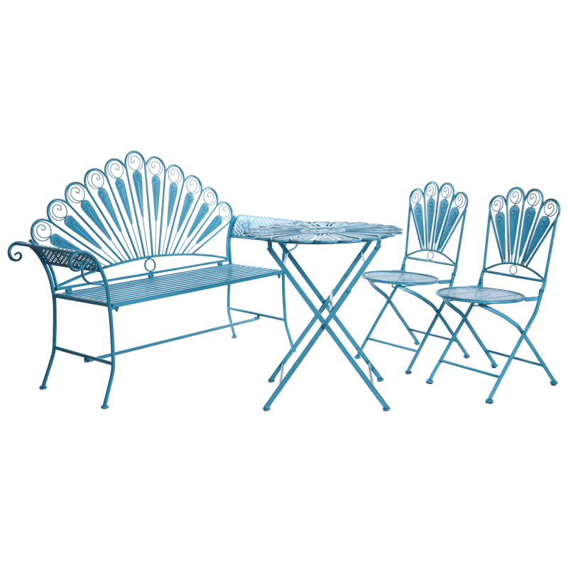 Caféset utomhus med Bänk Pavia Järn - Blå - Utemöbler - Balkong - Balkongmöbler - Balkonggrupper