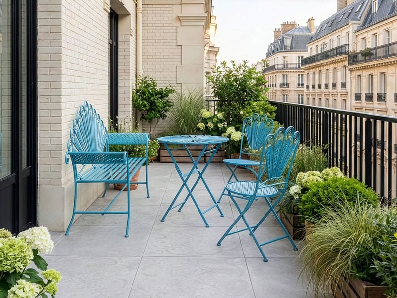 Caféset utomhus med Bänk Pavia Järn - Blå - Utemöbler - Balkong - Balkongmöbler - Balkonggrupper