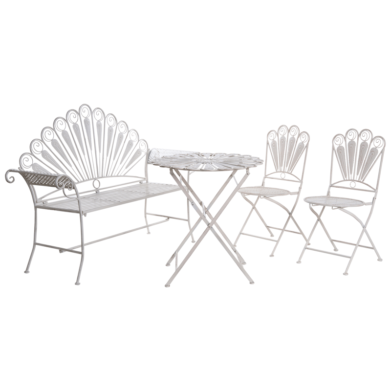 Caféset utomhus med Bänk Pavia Järn - Vit - Utemöbler - Balkong - Balkongmöbler - Balkonggrupper