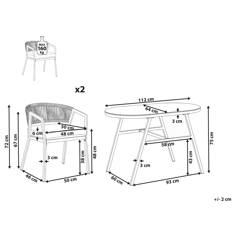 Caféset utomhus Muros Stål - Grå/Beige - Utemöbler - Balkong - Balkongmöbler - Balkonggrupper