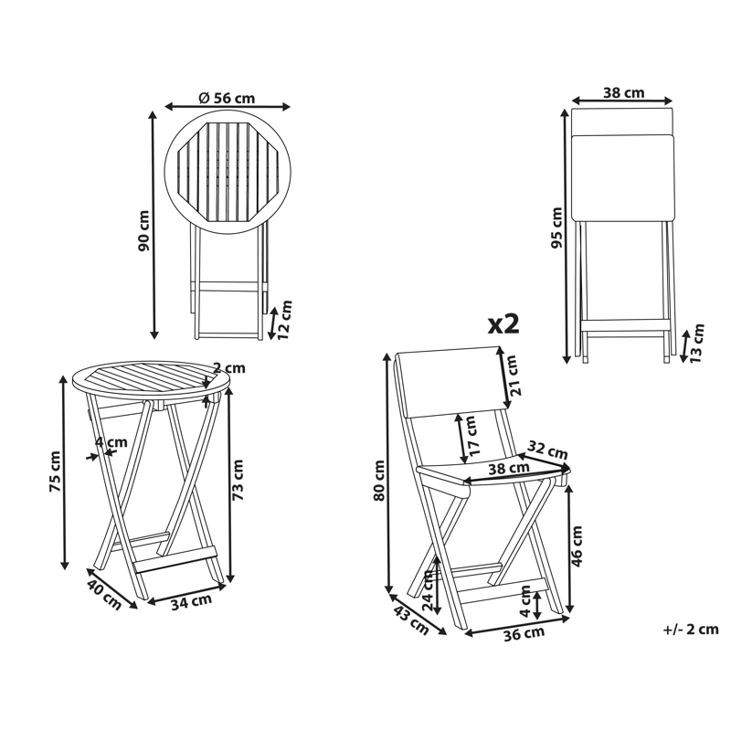 Caféset utomhus Rivarotta Akaciaträ - Brun/Svart - Utemöbler - Balkong - Balkongmöbler - Balkonggrupper