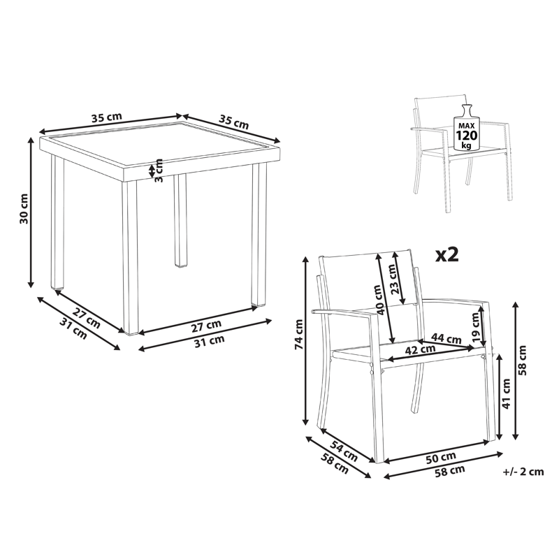 Caféset utomhus Tavoleto Stål - Mörkgrå - Utemöbler - Balkong - Balkongmöbler - Balkonggrupper