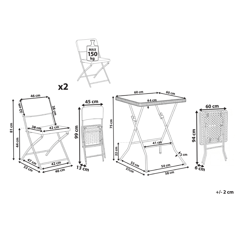 Caféset utomhus Trappeto - Svart - Utemöbler - Balkong - Balkongmöbler - Balkonggrupper