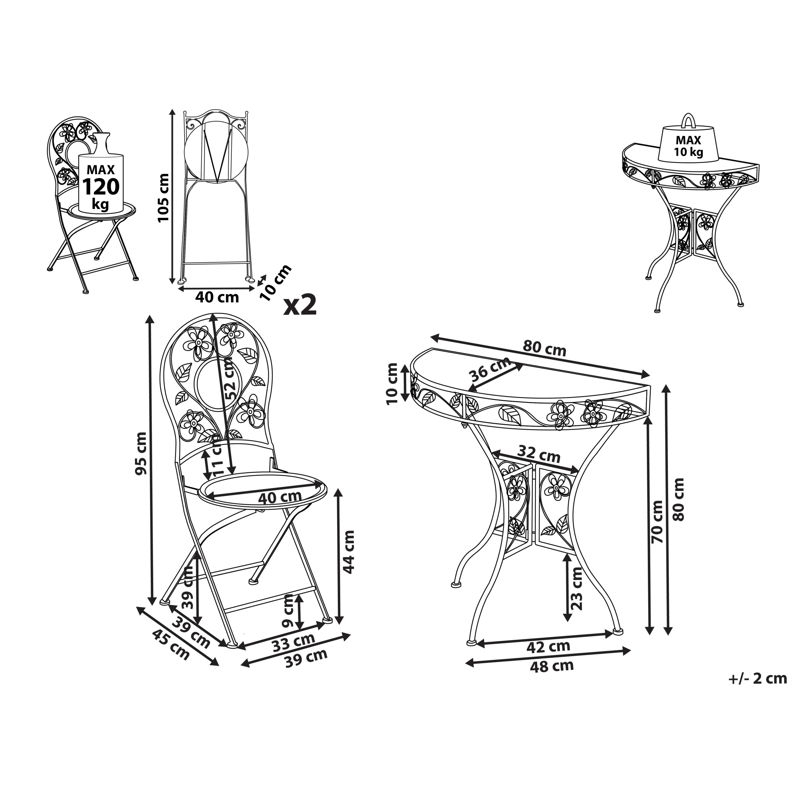Caféset utomhus Yaviza Järn - Beige - Utemöbler - Balkong - Balkongmöbler - Balkonggrupper