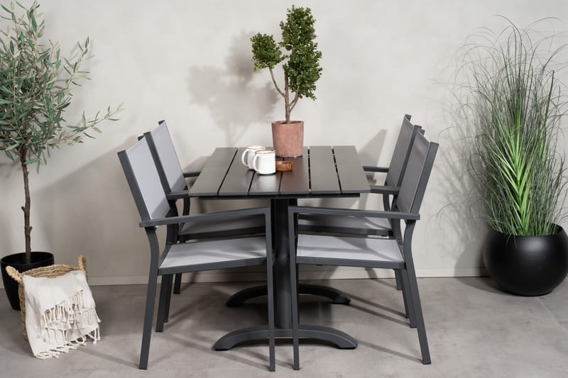 DENVER Matgrupp Utomhus 120 cm + 4 Copacabana Karmstolar Utomhus Svart/Grå - Utemöbler - Balkong - Balkongmöbler - Balkonggrupper
