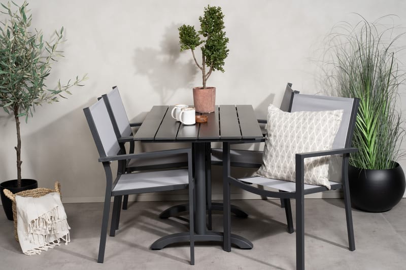 DENVER Matgrupp Utomhus 120 cm + 4 Copacabana Karmstolar Utomhus Svart/Grå - Utemöbler - Balkong - Balkongmöbler - Balkonggrupper