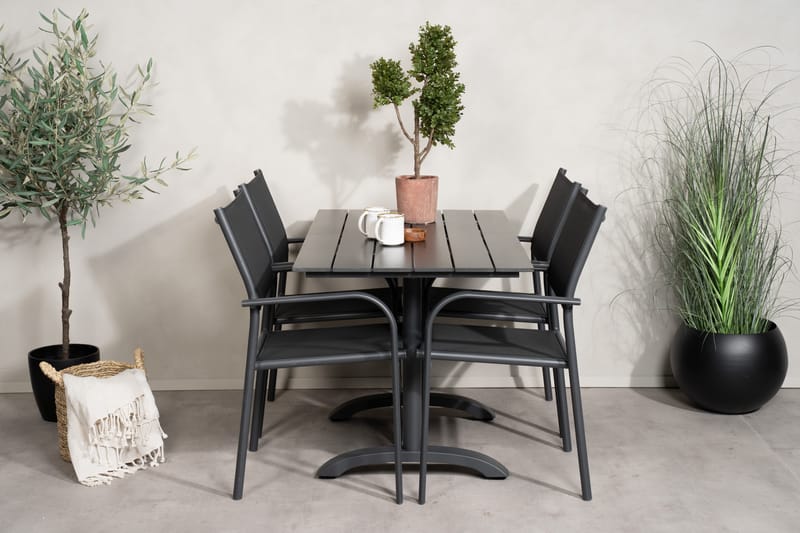 DENVER Matgrupp Utomhus 120 cm + 4 Santorini Karmstolar Utomhus Svart - Utemöbler - Balkong - Balkongmöbler - Balkonggrupper