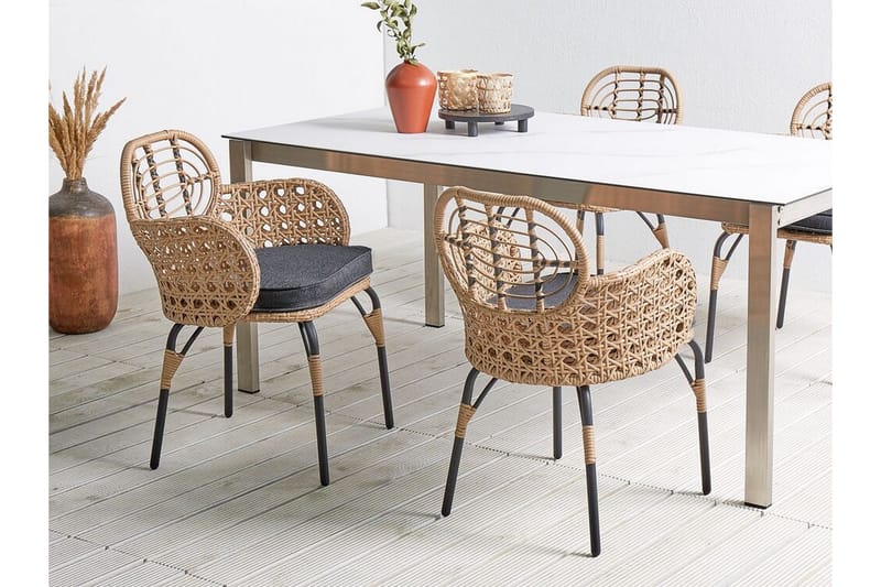 LEAMINGTON Karmstol Utomhus 2 st Natural/Beige/Grå/Svart - Utemöbler - Balkong - Balkongmöbler - Balkongstolar