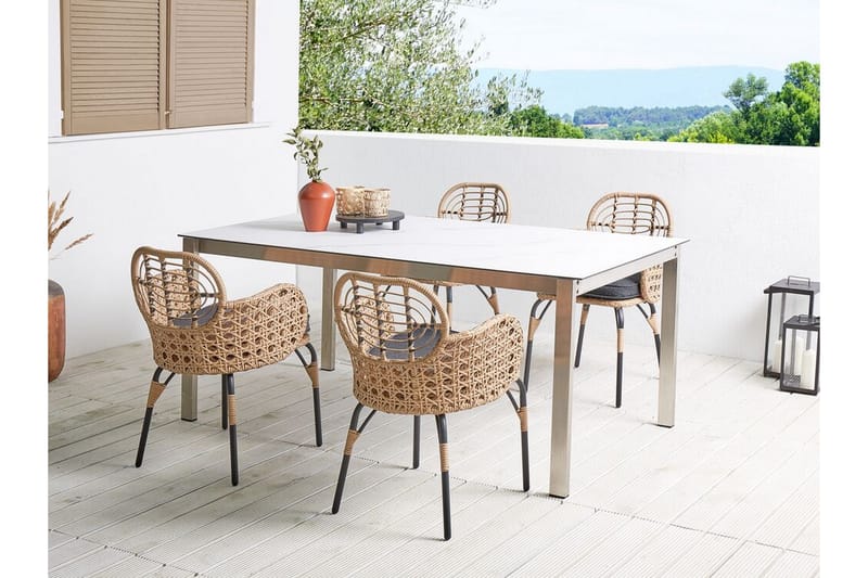 LEAMINGTON Karmstol Utomhus 4 st Natural/Beige/Grå/Svart - Utemöbler - Balkong - Balkongmöbler - Balkongstolar