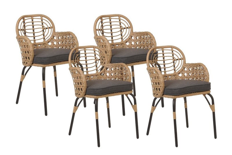 LEAMINGTON Karmstol Utomhus 4 st Natural/Beige/Grå/Svart - Utemöbler - Balkong - Balkongmöbler - Balkongstolar