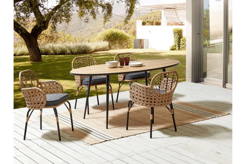 LEAMINGTON Karmstol Utomhus 4 st Natural/Beige/Grå/Svart - Utemöbler - Balkong - Balkongmöbler - Balkongstolar