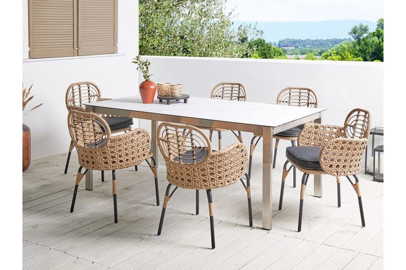 LEAMINGTON Karmstol Utomhus 6 st Natural/Beige/Grå/Svart - Utemöbler - Balkong - Balkongmöbler - Balkongstolar