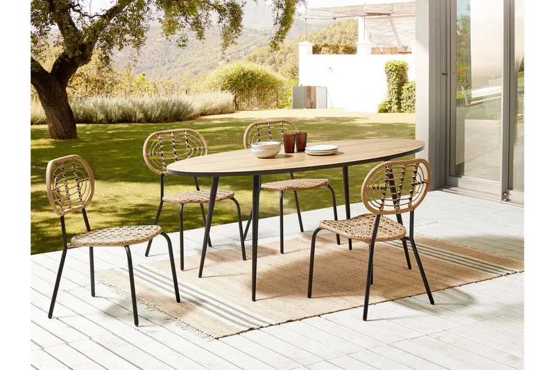 Leamington Matstol Utomhus - Natural/Beige/Svart - Utemöbler - Balkong - Balkongmöbler - Balkongstolar