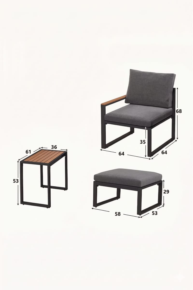 Linto Trädgårdsloungeset 64x68x64 cm - Grå - Utemöbler - Balkong - Balkongmöbler - Balkonggrupper