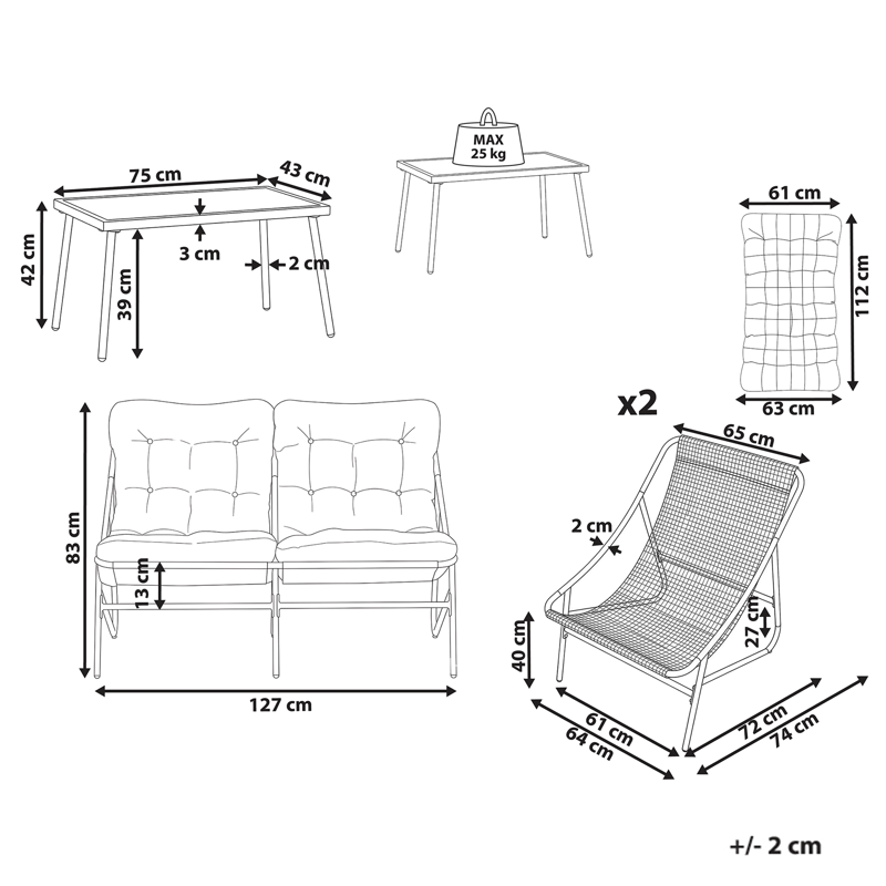 Loungegrupp 4-sits Molveno - Grön - Utemöbler - Balkong - Balkongmöbler - Balkonggrupper