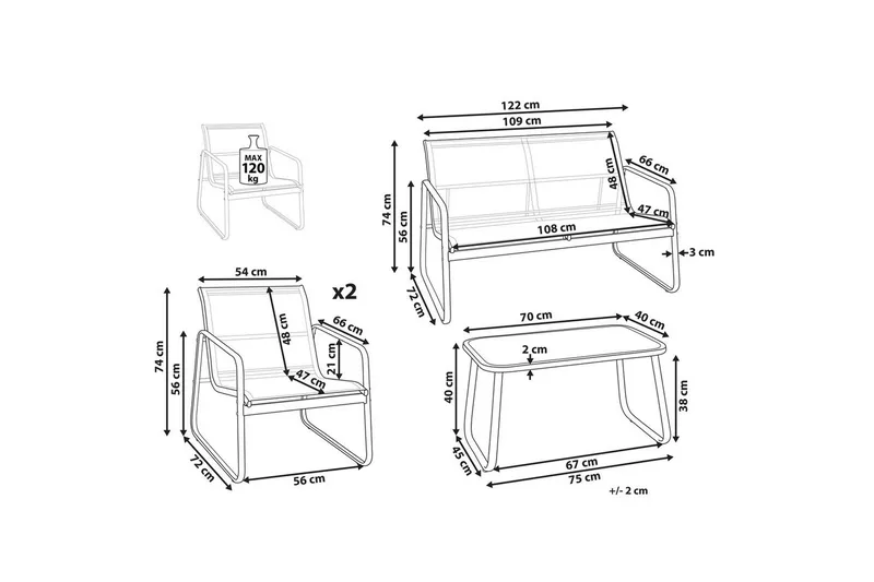 Loungegrupp Barrea Svart - Svart - Utemöbler - Balkong - Balkongmöbler - Balkonggrupper