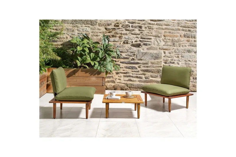 Loungegrupp med bord Frascati Grönt/ljust trä, 2-Sits - Grönt/ljust trä, 2-Sits - Utemöbler - Balkong - Balkongmöbler - Balkonggrupper