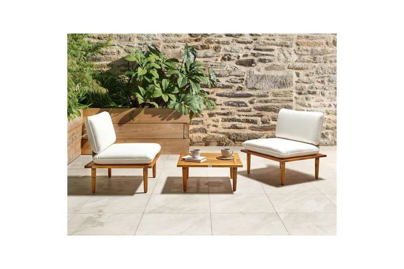 Loungegrupp med bord Frascati Vit/ljust trä, 2-Sits - Vit/ljust trä, 2-Sits - Utemöbler - Balkong - Balkongmöbler - Balkonggrupper