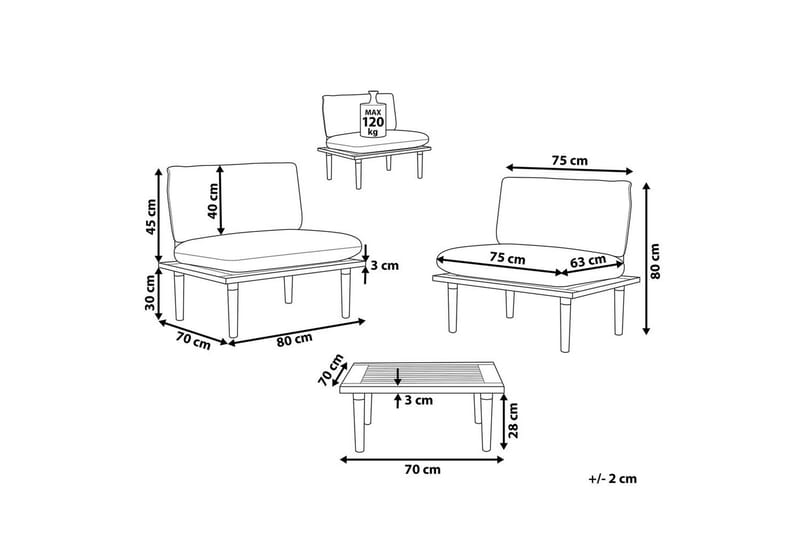 Loungegrupp med bord Frascati Vit/ljust trä, 2-Sits - Vit/ljust trä, 2-Sits - Utemöbler - Balkong - Balkongmöbler - Balkonggrupper