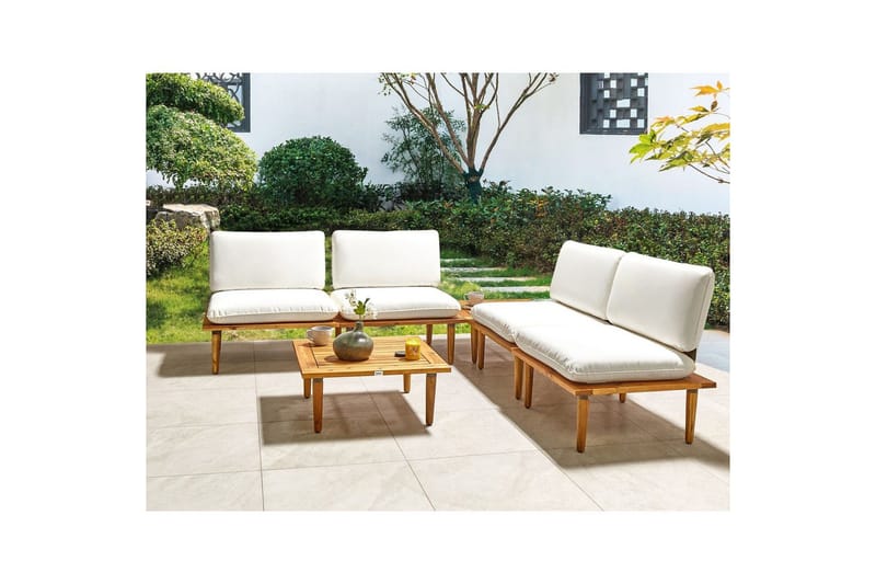 Loungegrupp med bord Frascati Vit/ljust trä, 4-Sits - Vit/ljust trä, 4-Sits - Utemöbler - Utegrupp - Loungegrupp