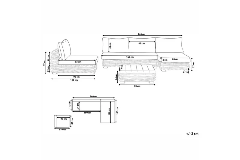 Loungegrupp Varallo Natur/vit, Vänstervänd - Natur/vit, Vänstervänd - Utemöbler - Utegrupp - Loungegrupp