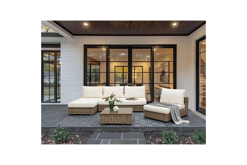 Loungegrupp Varallo Vit/Grå, Högervänd - Vit/Grå, Högervänd - Utemöbler - Utegrupp - Loungegrupp