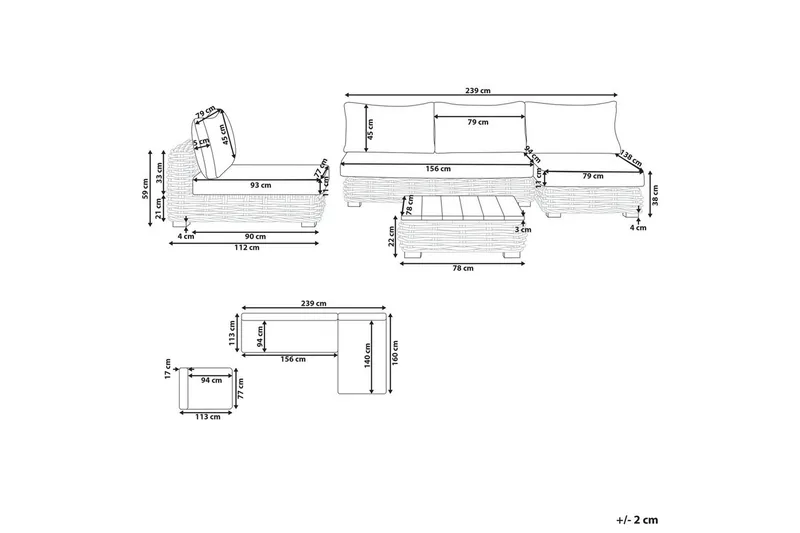 Loungegrupp Varallo Vit/Grå, Vänstervänd - Vit/Grå, Vänstervänd - Utemöbler - Utegrupp - Loungegrupp
