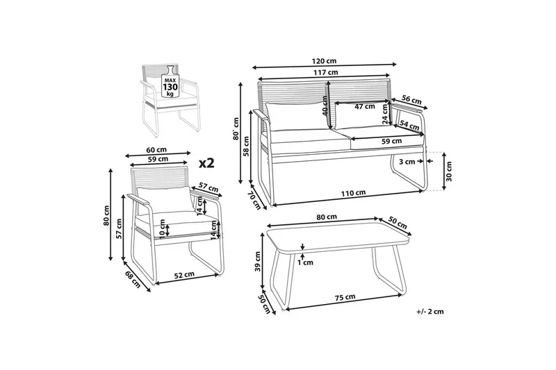 Loungegrupp Pomonte Vit/Grå - Vit/Grå - Utemöbler - Balkong - Balkongmöbler - Balkonggrupper