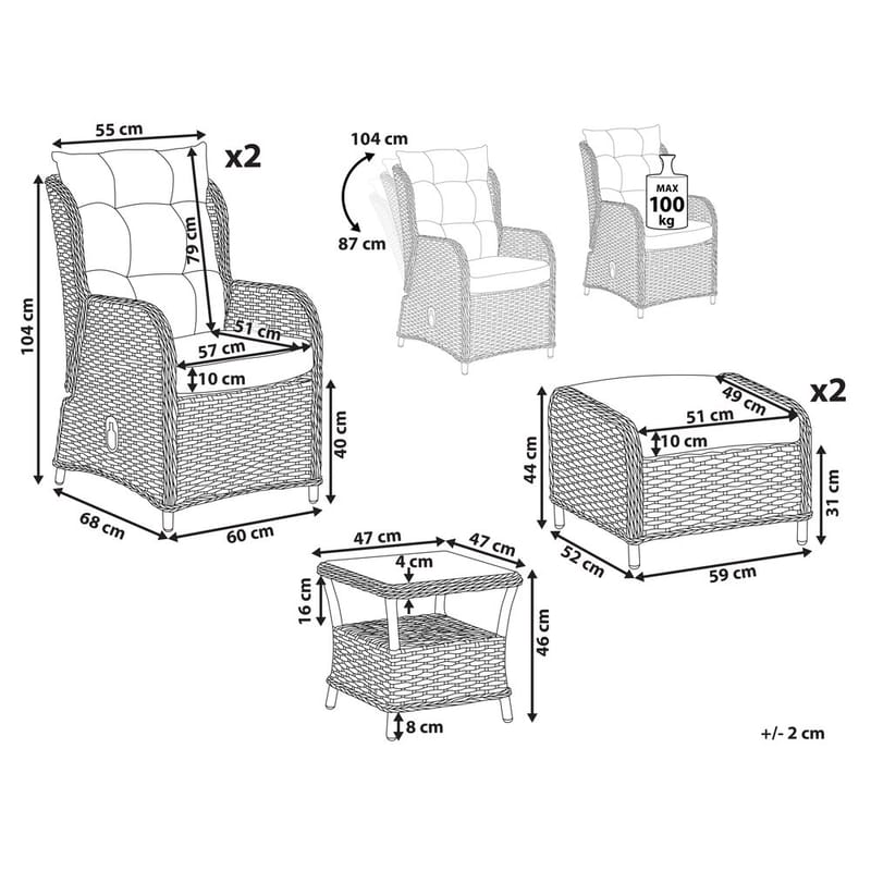 Loungeset Ponza - Utemöbler - Balkong - Balkongmöbler - Balkonggrupper