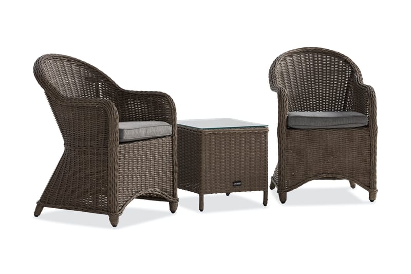 Marcus Caféset med 2 Light Fåtöljer m Dyna - Grå - Utemöbler - Balkong - Balkongmöbler - Balkonggrupper