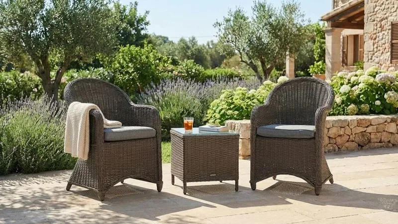 Marcus Caféset med 2 Light Fåtöljer m Dyna - Grå - Utemöbler - Balkong - Balkongmöbler - Balkonggrupper