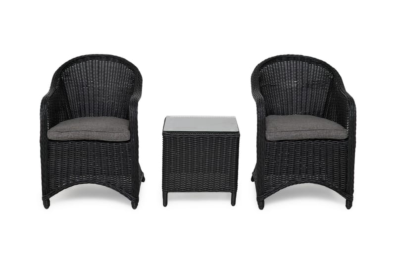 Marcus Caféset med 2 Light Fåtöljer m Dyna - Svart - Utemöbler - Balkong - Balkongmöbler - Balkonggrupper